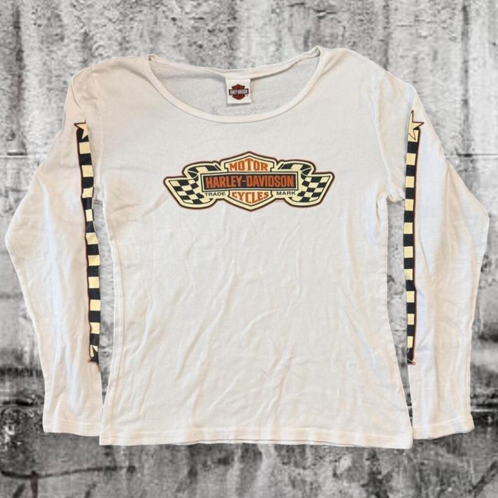 Harley-Davidson Seaford Delaware Checkered Sleeve Hits Long Sleeve Shirt Medium